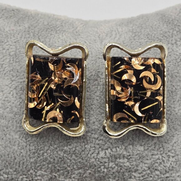 Vtg Pam Signed Quarter Moon Clip on Earrings 50s Mid-Century Celestial Whmsigoth - Picture 2 of 12